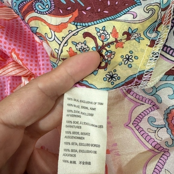 Johnny Was Silk Floral Handkerchief Tunic Kaftan Blouse Size L - Picture 6 of 6